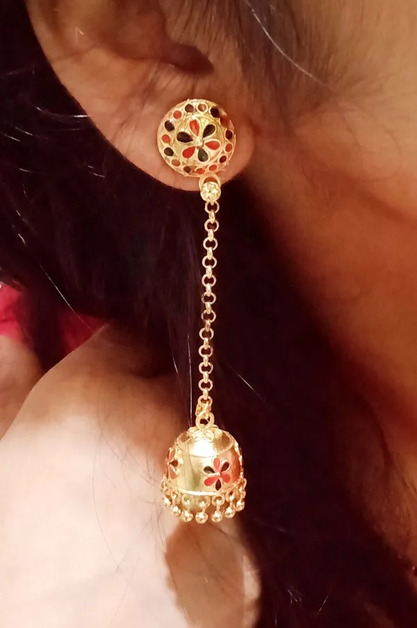 Assamese_Copper_Gold_Plated_Red_Black_Colour_Hoop_Earring_For_Girls_&_Women